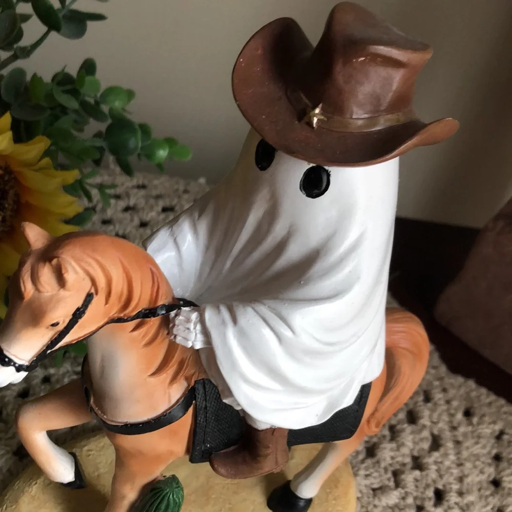 Ghost Cowboy On Horse Halloween Figurine - Western